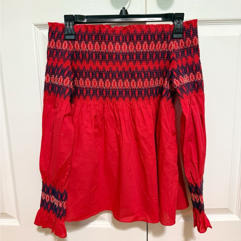 LIKE NEW Maje Cherry Red Smocked Babydoll/Peplum Top